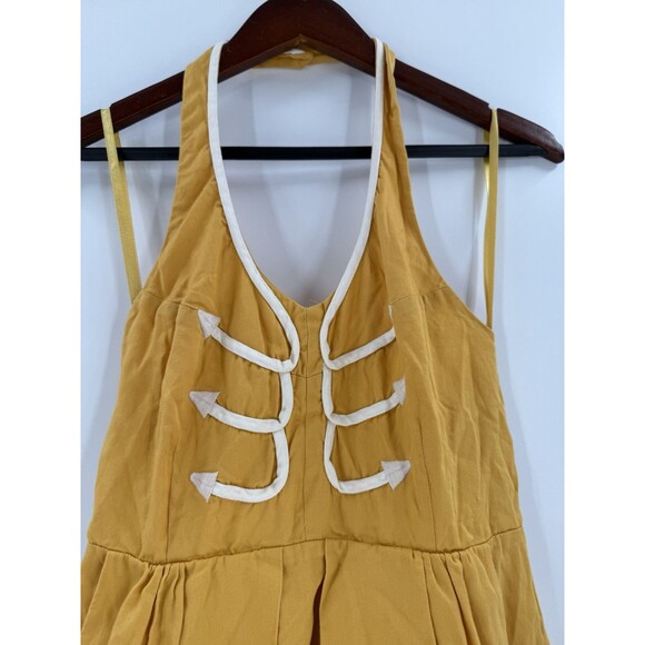 Anthropologie Floreat Anchors Aweigh Dress Halter Embroidered Yellow Size 0 - Picture 4 of 16